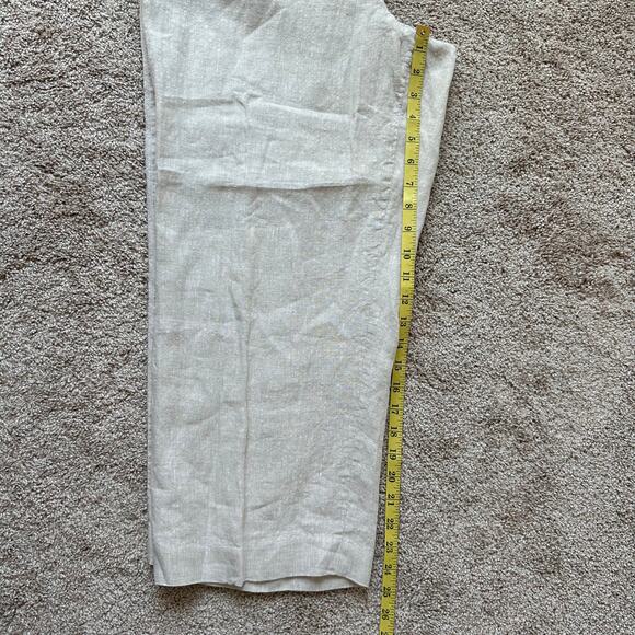 Talbots 100% Linen Wide Leg Crop Pants Trousers Comfort Waist Tan 12 Coastal - Picture 12 of 12